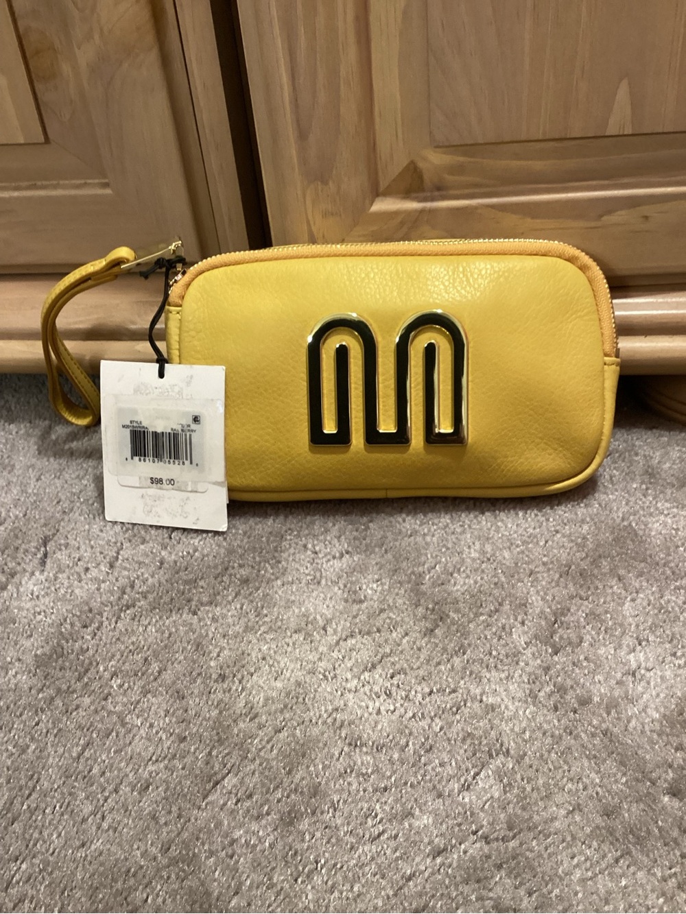margot Yellow Wristlet Clutch with Gold Logo